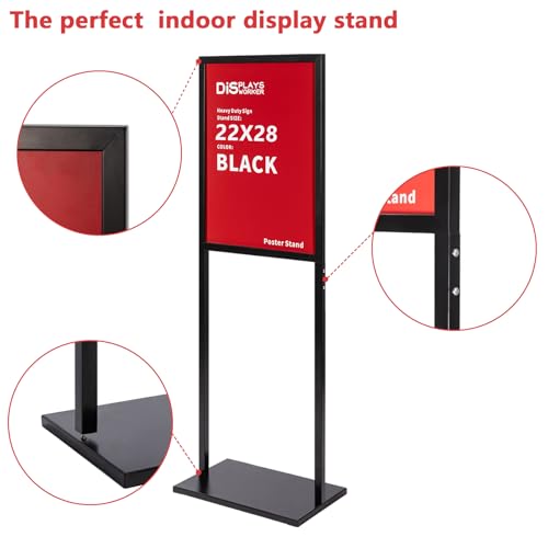 DISPLAYSWORKER Sign holder floor stand, heavy Duty Pedestal poster banner stand for display,22×28 inch slide-in double sided poster sign holder floor standing for board Display (Black, 22×28) - size: 22×28
