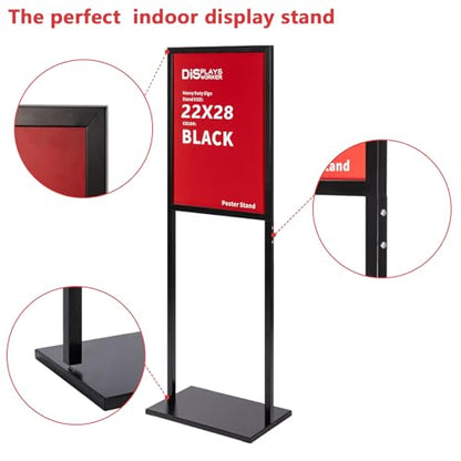 DISPLAYSWORKER Sign holder floor stand, heavy Duty Pedestal poster banner stand for display,22×28 inch slide-in double sided poster sign holder floor standing for board Display (Black, 22×28) - size: 22×28