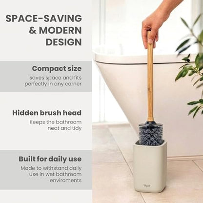 Vigar Zense Toilet Brush and Holder Set, Polyresin Stone, Light Gray - color: Light Gray