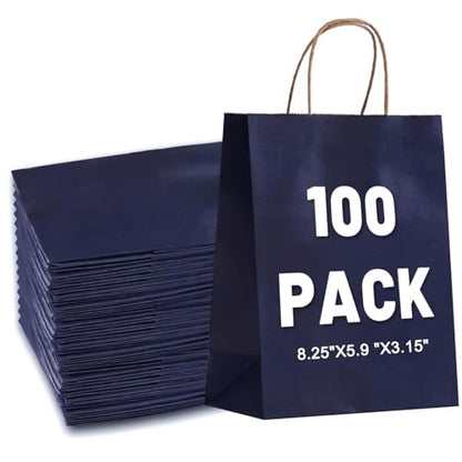 LIHOMR Gift Bags 5.9"x3.15"x8.25", 100pcs Kraft Paper Bag with Handles - color: Navy blue, size: 8.25 x5.9x3.15 Inch (Pack of 100)
