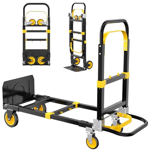 Folding Hand Truck, 600 lbs Heavy Duty 3-in-1 Convertible Dolly Cart - color: Black-3