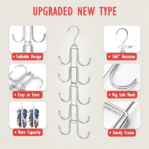 Hat Organizer for Closet: Collapsible Caps Rack with 10 Large Hooks - color: Silver