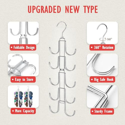 Hat Organizer for Closet: Collapsible Caps Rack with 10 Large Hooks - color: Silver