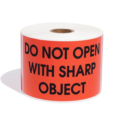 Aegis Adhesives - 3" X 5" Do Not Open with Sharp Object Labels (500 Count) - color: Red (Do Not Open With Sharp Object)