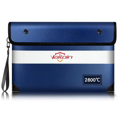 Vailoin 6200°F Fireproof Money Bag, 8 Layers of Heat Insulated Materials - color: Blue, size: 11"x7.7"