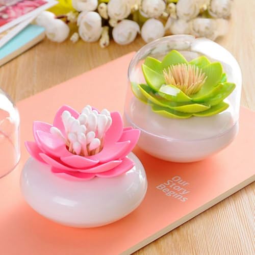 Bloss 2 Pack Cotton Swab Holder Qtip Dispener, Toothpick Box(Green + Pink) - color: Green+Pink