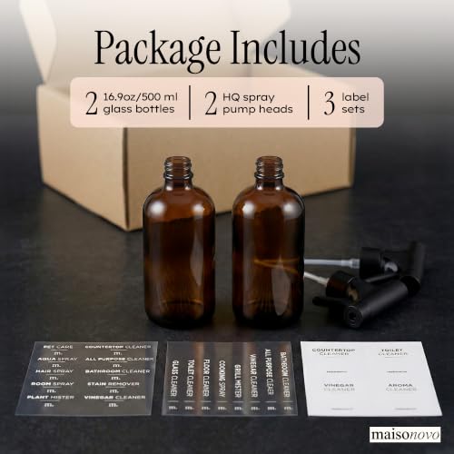 MaisoNovo Amber Glass Spray Bottle for Cleaning | 16.9 Oz, Pack of 2 - color: Amber