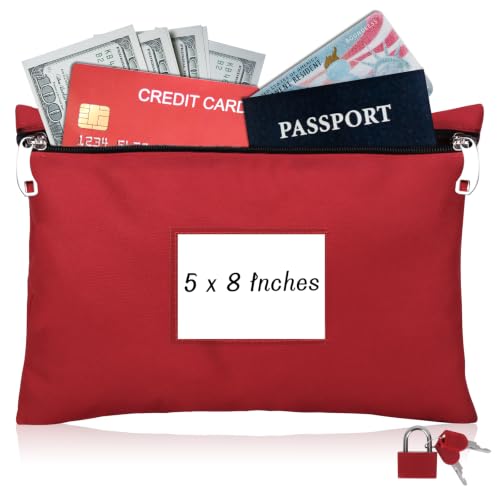 Lockable Money Bag 5x8 Medium Size Oxford Cloth Money Bag with Lock & Keys - color: Red, size: 5x8 In