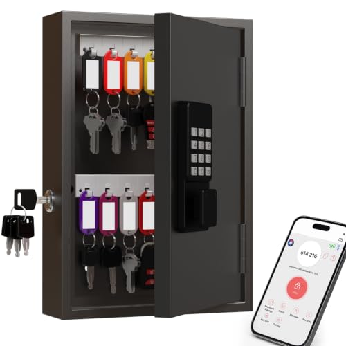WeHere 28 Key Lock Box Wall Mount, Smart Key Cabinet with Keypad for Office - size: 28-keys
