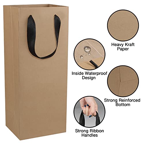 Aimyoo Large Brown Wine Bottle Bags Bulk 6x5x15 inch, 10 Pack Kraft Paper Gift Bags with Handles for Wedding Festival Retail - color: Brown - 6x5x15 inch, size: 1 Count (Pack of 10)