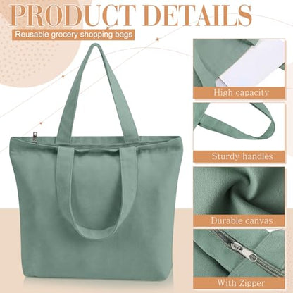 Epakh 8 Pack Canvas Tote Bag Bulk with Zipper, 16.5 x 13 Inch, Boho - color: Boho, size: 16.5 x 13 Inch