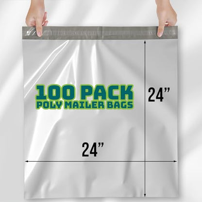 Poly Mailers 24x24 Inch - 100 Pack - Extra Large Poly Mailers for Clothing & Packages, Strong Adhesive Sealing Mailing Envelopes for Small Business, White - size: 24x24" 100 Pack (White)
