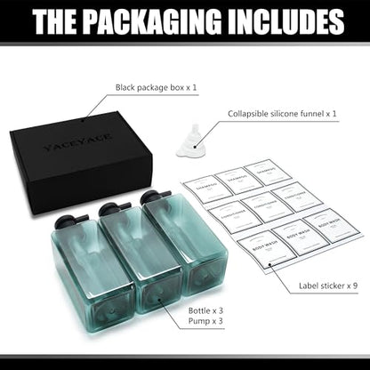 Soap Dispenser Bathroom, YACEYACE 16.9oz Set of 3 Clear Blue - color: Clear Grey Blue, size: 2.5"L x 2.5"W x 7.6"H
