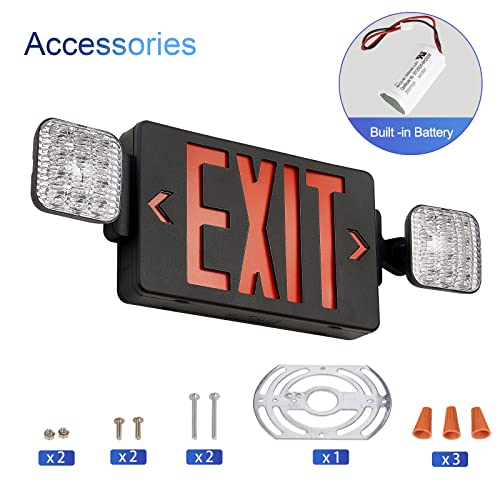 GZRUIYANG Black Housing Exit Sign with Emergency Lights Red, LED Emergency Exit Light with Battery Backup, UL 924 Certified, AC 120/277V, Commercial Emergency Lights Combo for Business - 1 Pack - color: Black Housing Red Letter, size: 1 Pack