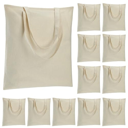 Carbrea 12 Pack Large Canvas Tote Bags Bulk, Reusable Grocery Bags - Beige - color: Beige, size: Large