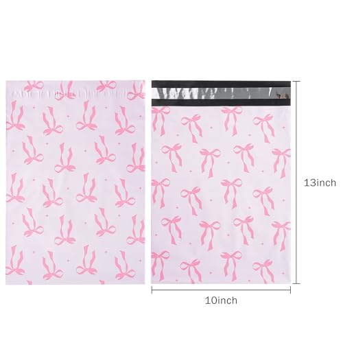 RUSPEPA 100 Pcs Pink Bow Poly Mailer, Coquette Bowknot Waterproof Shipping Mailers, Heavy Duty Self Adhesive Shipping Bags for Large Mailing Envelopes Bulk Tear Resistant Packaging, 10 x 13 Inches - color: Pink Bow, size: 10 x 13 Inches