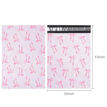 RUSPEPA 100 Pcs Pink Bow Poly Mailer, Coquette Bowknot Waterproof Shipping Mailers, Heavy Duty Self Adhesive Shipping Bags for Large Mailing Envelopes Bulk Tear Resistant Packaging, 10 x 13 Inches - color: Pink Bow, size: 10 x 13 Inches