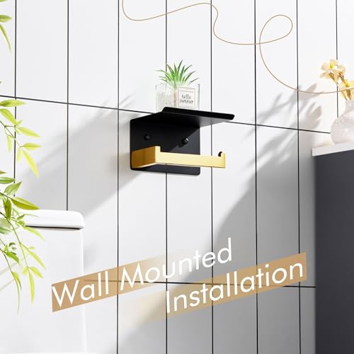 KOKOSIRI Toilet Paper Holders with Shelf Bathroom Toilet Paper Roll Holder Wall Mounted T-304 Stainless Steel, Matte Black and Gold B2010GDK (Pack of 2) - color: Black Gold, size: With Shelf(2 Pack)