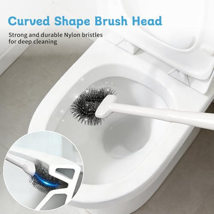 Sellemer Toilet Brush and Plunger Set, Curved Head for Deep Cleaning, White - color: White