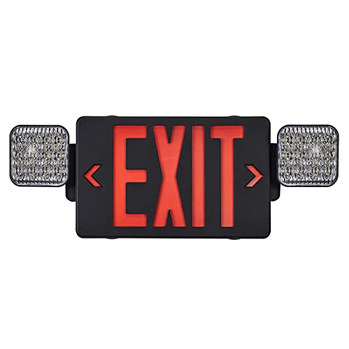 GZRUIYANG Black Housing Exit Sign with Emergency Lights Red, LED Emergency Exit Light with Battery Backup, UL 924 Certified, AC 120/277V, Commercial Emergency Lights Combo for Business - 1 Pack - color: Black Housing Red Letter, size: 1 Pack