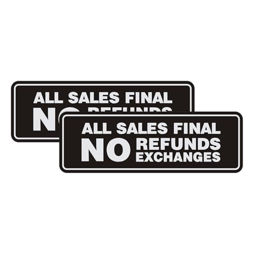 Signs ByLITA Standard All Sales Final No Refunds No Exchanges Sign (Black/Silver) - Small 2 Pack - color: Black / Silver, size: 2 x 6" - Small (2 Pack)