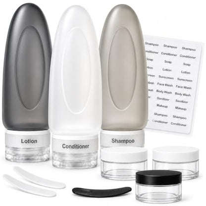Dot&Dot Leak Proof Travel Bottles - Tubes for Liquid TSA Approved 3oz 10pc Silicone Toiletries Travel Shampoo & Conditioner Containers with Labels - color: 3oz 10pc - Gray/White/Black