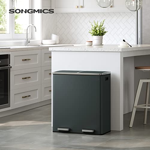SONGMICS Trash Can, 2 x 8 Gallon (2 x 30 L), Greenish-Gray - color: Greenish-Gray, size: 2 x 8 Gallon