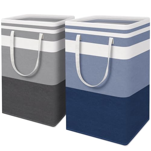HomeHacks 2 Pack Laundry Baskets, Laundry Hampers Bags (Grey+Blue 88L) - color: Grey+Blue, size: 88L