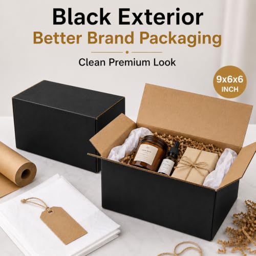 9x6x6 Black Shipping Boxes, Pack of 35 - size: 9"x6"x6"