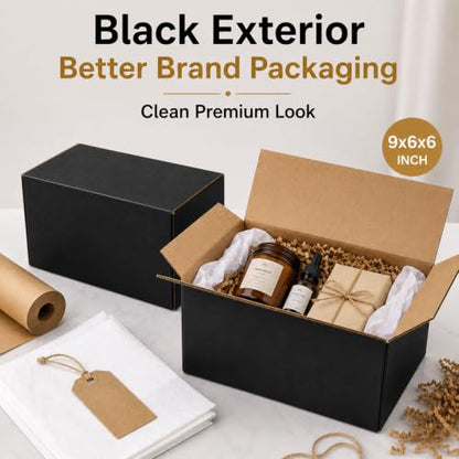 9x6x6 Black Shipping Boxes, Pack of 35 - size: 9"x6"x6"