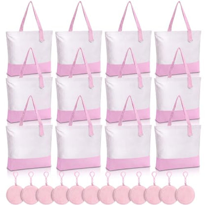 Sanwuta Canvas Tote Bags with Zipper Plush Purse Craft - color: Pink