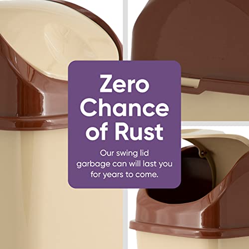 Superio Mini Desktop Trash Can with Swing Top Lid Portable Plastic Garbage Can for Countertop, Desktop, Make up Vanity, Bathroom, Car, Under Sink, Dorm, Compact Waste Bin 5 L, 1.25 Gal (2, Beige) - size: 1.25 Gallon, style: 2 Pack