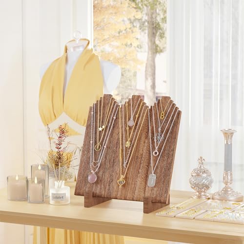 Lolalet Wooden Necklace Display Stands for Selling -1 Pack, Oak