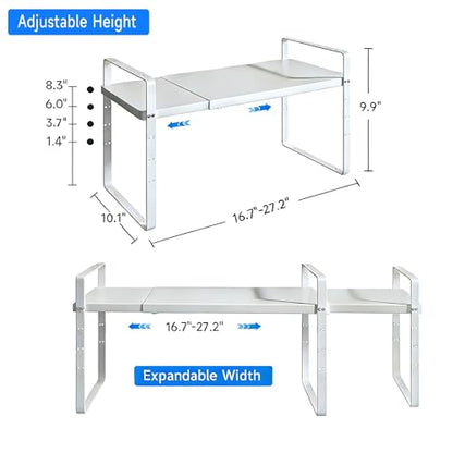 Expandable Cabinet Shelf Organizer, Stackable Kitchen Pantry Counter Storage, Adjustable Closet Cupboard Stand Rack Risers Spice Organization 80LBS Heavy Duty White Large 1 Pack - color: White Large