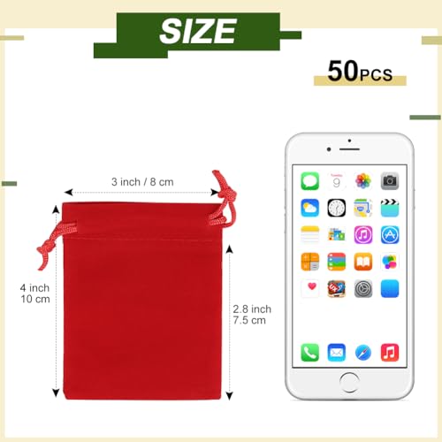 Shintop 50pcs Little Velvet Bags, 3x4inch Red Drawstring Gift Bags - color: Red, size: 1 Count (Pack of 50)