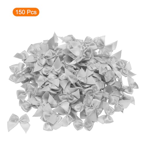 MECCANIXITY Mini Ribbon Bow 1" Mini Fabric Flower Bows Silver 150Pcs - color: Silver