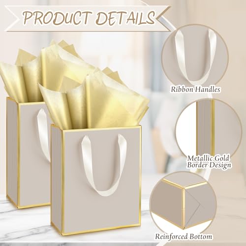 Yeaqee 24 Pack Metallic Paper Gift Bags, Champagne, Gold - color: Champagne, Gold