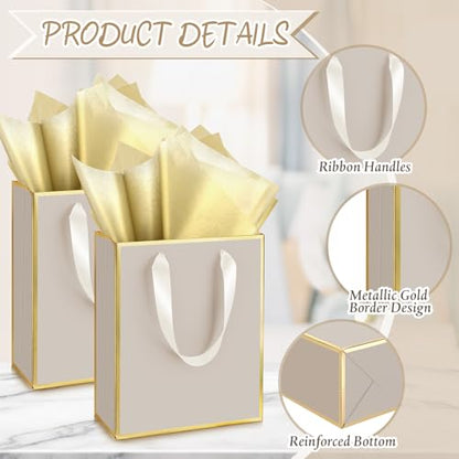 Yeaqee 24 Pack Metallic Paper Gift Bags, Champagne, Gold - color: Champagne, Gold