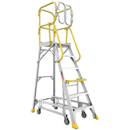 4-Step Aluminum Rolling Platform Ladder 375 LBS Anti-Slip Platform (6 Step) - size: 6 Step