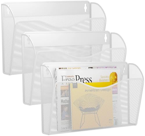 3 Single Pocket Wall File Holder, Mesh Hanging File Folder Paper Organizer, Vertical Wall Mounted Mail Basket, Storage Organization Magazine Rack for Office, Home and School, White - color: White, size: 3 Pack Wall Mounted