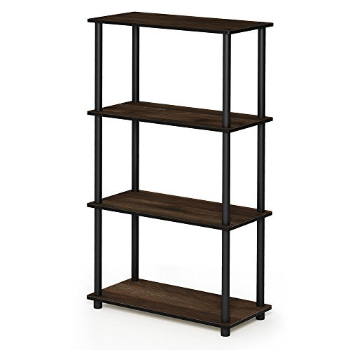 Furinno Turn-N-Tube Toolless 4-Tier Storage Shelves, Columbia Walnut - color: Columbia Walnut/Black, size: 4-Tier Round Tube
