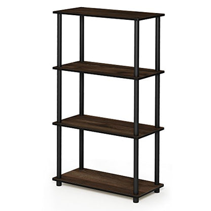 Furinno Turn-N-Tube Toolless 4-Tier Storage Shelves, Columbia Walnut - color: Columbia Walnut/Black, size: 4-Tier Round Tube