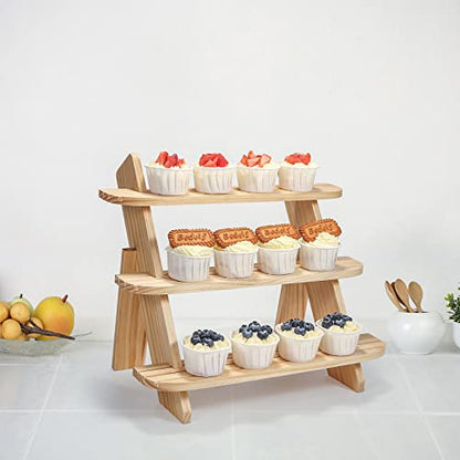 Wooden Display Stand, Tiered Cupcake Stand, 3 Tier Display Stand Riser - color: Natural-3Tier