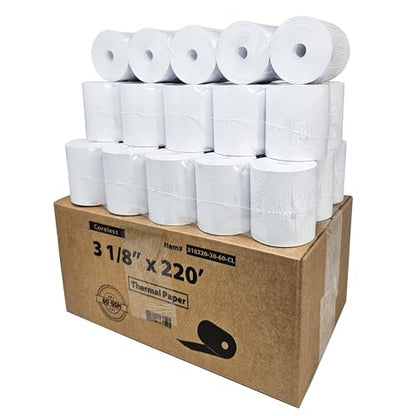 (30 Coreless Rolls - 60 GSM Heavy Thermal) 3 1/8 x 220 Thermal Paper Receipt Rolls fits all Clover POS Cash Register Printers for TSP500 TSP600 TSP 700 TSP2000 CT S300 from BuyRegisterRolls