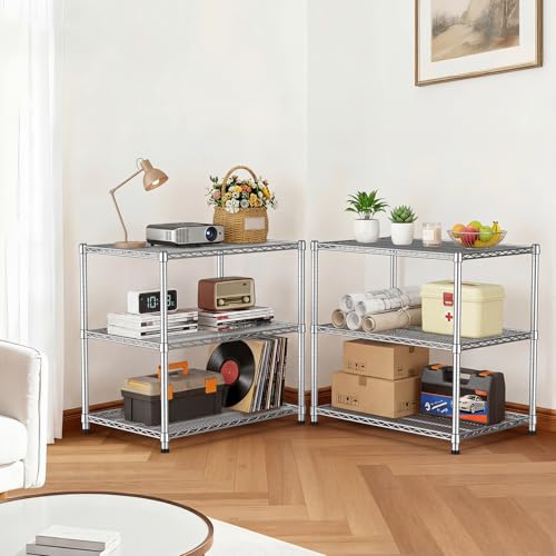 21"Depth Heavy Duty Wire Shelving Unit 3-Tier Metal Storage Shelves Adjustable Steel Wire Rack Utility Shelving Wire Shelf Organizer for Garage Basement Pantry Laundry Warehouse 21"D x 36"W x 35.5"H - size: 3-Tier-Silver[21"D x 36"W x 35.5"H]