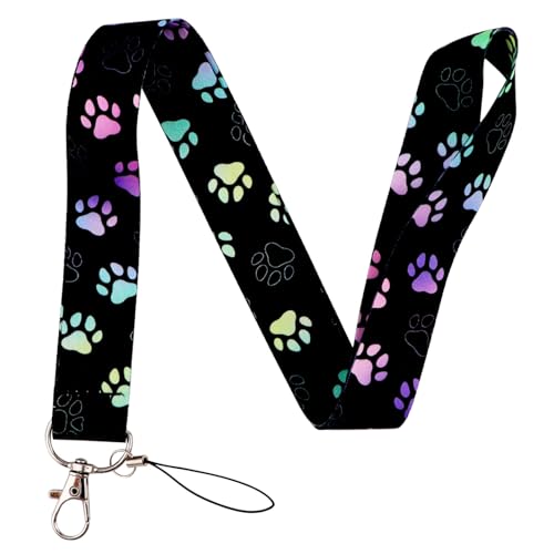 Black Lanyards with ID Badge Holder, Plastic Vertiacl Card Holder with Heavy Duty Retractable Reel Clip, Cute Paw Neck Lanyard for Kids, Girl, Women, Nurse - color: Paw