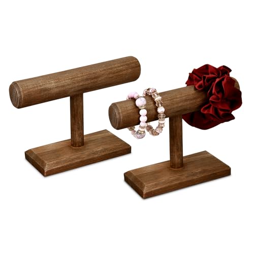 MOOCA 2-Piece Wooden Bracelet Display Stand, Watch Holder for Showcase - color: 3) Brown