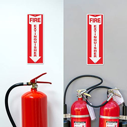 T&R Metal Fire Extinguisher Sign - 2 Pack - 12"x4" .040 Rust Free Heavy Aluminum, Reflective, Waterproof, Weatherproof and Fade Resistant, 2 pre-drilled holes, Easy to Install Indoors and Outdoors - color: RED - 12" x 4" - 2 Pack - Metal
