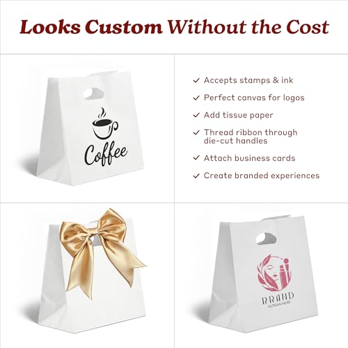 White Kraft Paper Bags with Die Cut Handles, 11" x 6" x 11", 500 Pack - color: White, size: 1 Count (Pack of 500)
