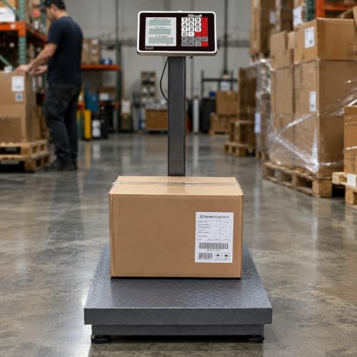XtremepowerUS 700LB Weight Computing Postal Scale Digital Floor Large Platform Warehouse Shipping LB Price Calculator Luggage Package Shipping Mailing Postal Scale with Accurate LB/KG Foldable